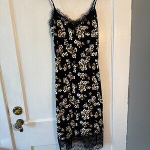 Michael Kors Black Floral Slip Dress with Lace